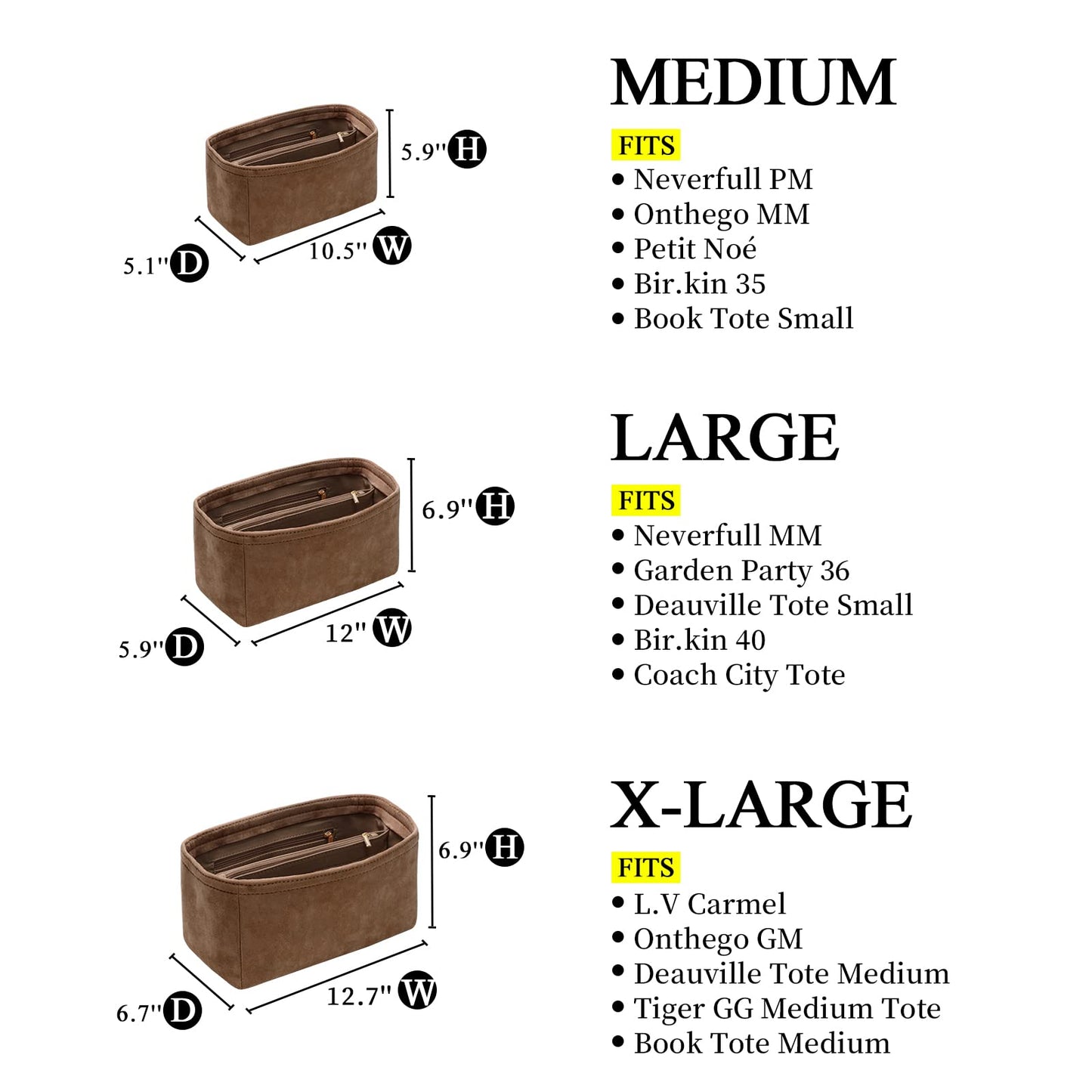 For Neverfull MM/Garden Party 36/Birkin 40 and More | Suede Velvet Handbag Organizer Insert