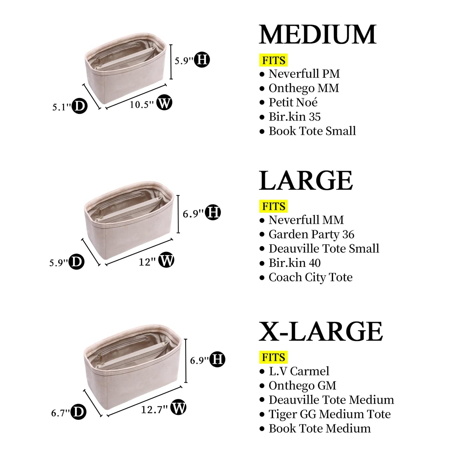 For Neverfull MM/Garden Party 36/Birkin 40 and More | Suede Velvet Handbag Organizer Insert