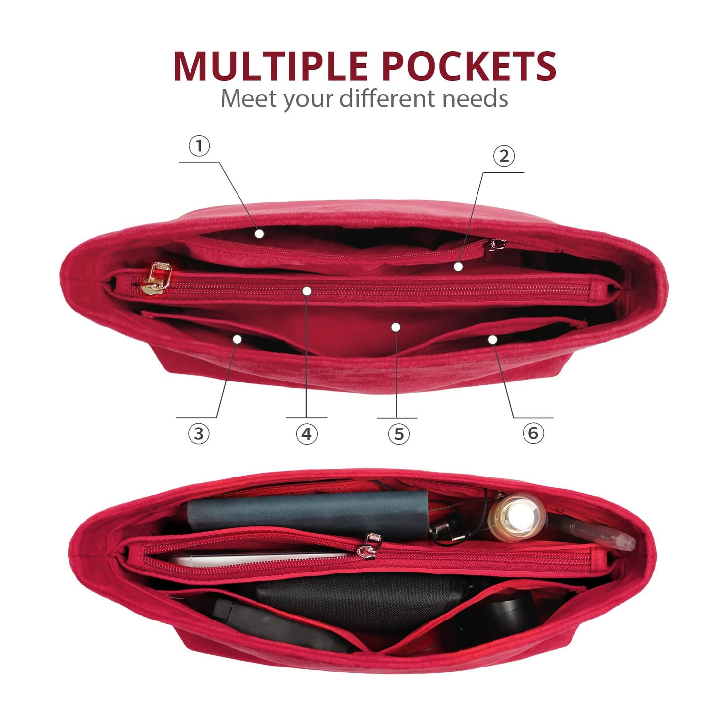 For Neverfull PM/Graceful PM/Day Tote and More | Premium Suede Tote Organizer Insert with Magnetic Buckle