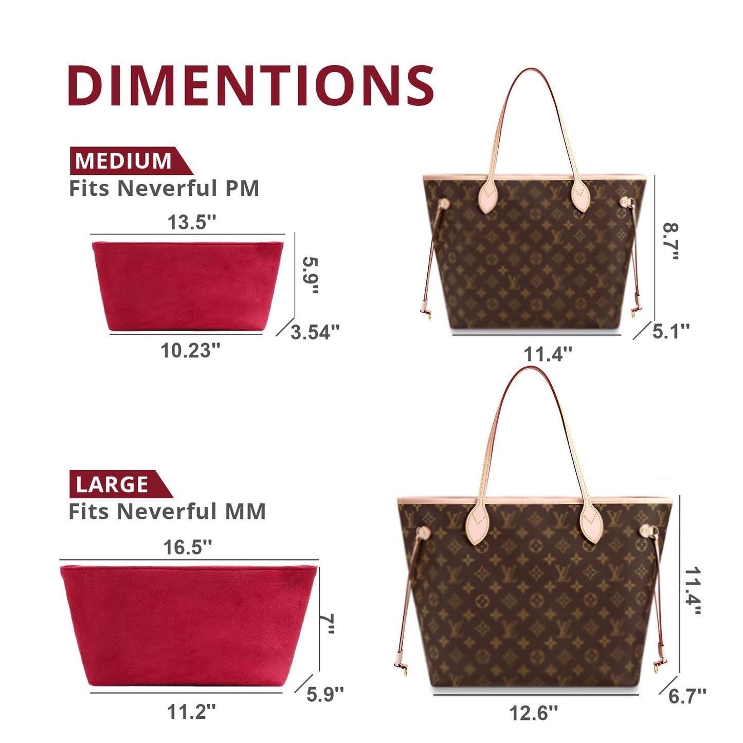 For Neverfull PM/Graceful PM/Day Tote and More | Premium Suede Tote Organizer Insert with Magnetic Buckle