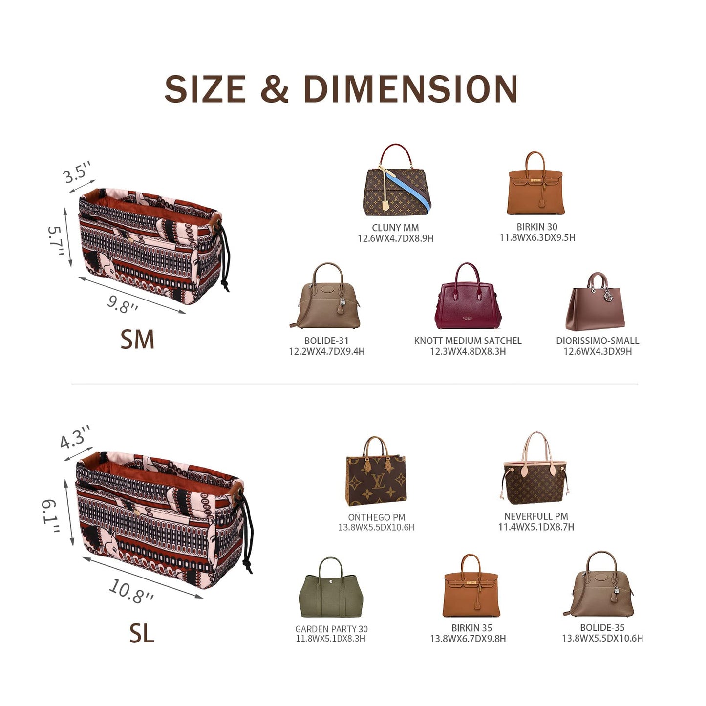 For Neverfull MM/Garden Party 36/Birkin 40 and More | Suede Velvet Handbag Organizer Insert