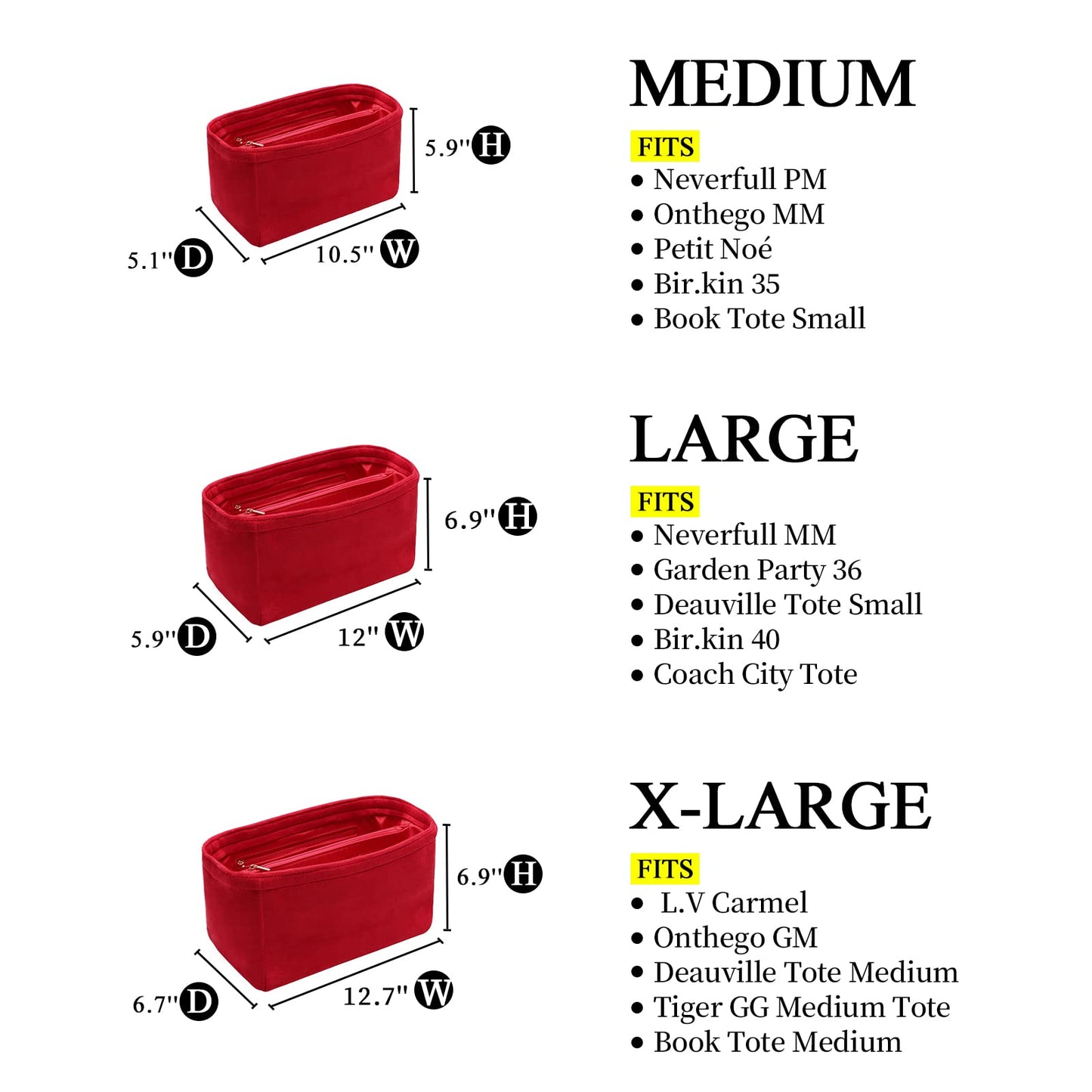 For Onthego GM/Carmel/Deauville Tote and More | Suede Velvet Handbag Organizer Insert