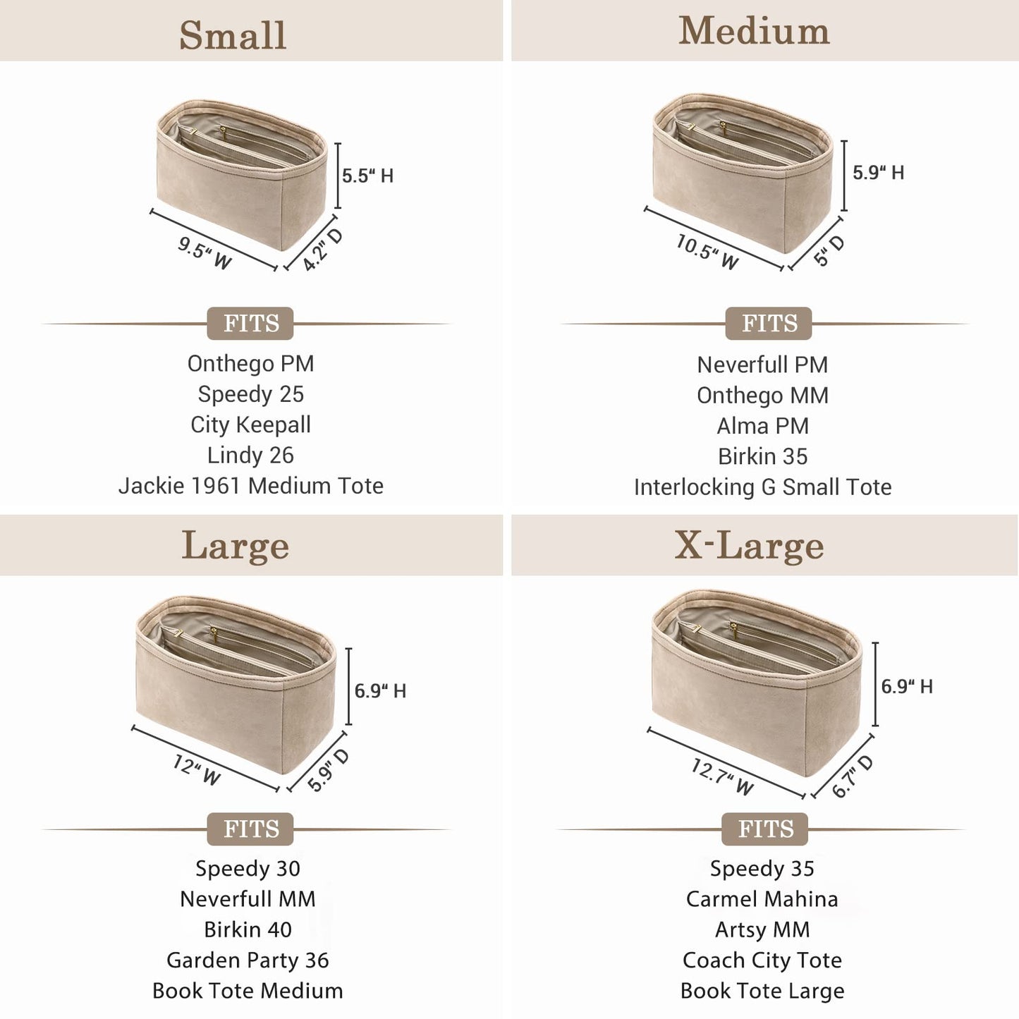 For Onthego PM/Speedy 25/Neverfull PM/Lindy 26 and More | Suede Velvet Handbag Organizer Insert