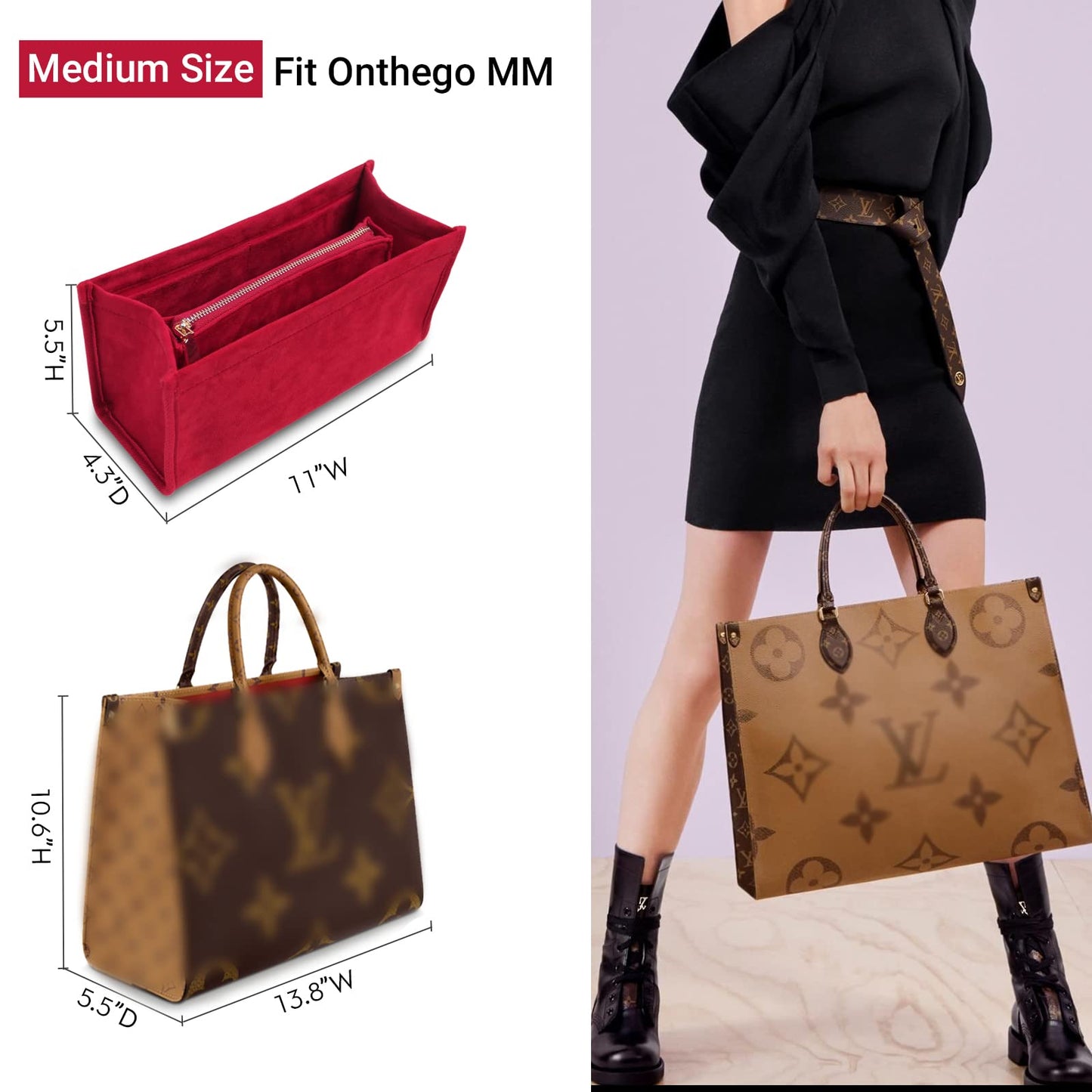 For Onthego MM/Birkin 30/Kelly 32 and More | Suede Velvet Bag Organizer Insert with Key Chain