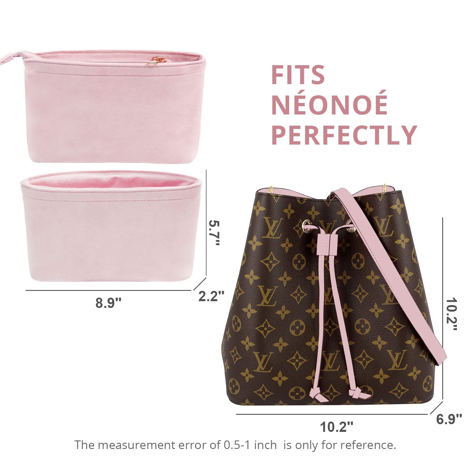 NeoNoe Suedette Leather Basic Style Set of 2 Handbag Organizers in Rose  Pink (More Colors)