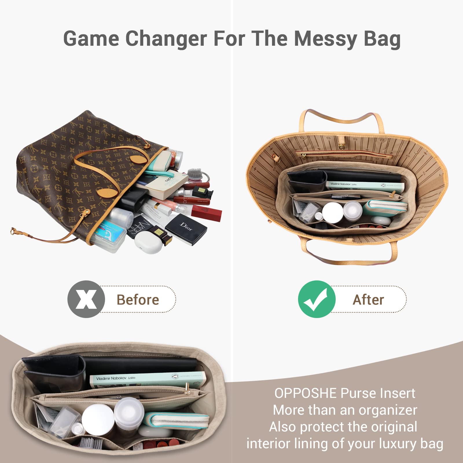 OPPOSHE Purse Organizer Insert for Handbags, Softened Felt Bag Insert  Organizer for Tote, Handbag Or…See more OPPOSHE Purse Organizer Insert for